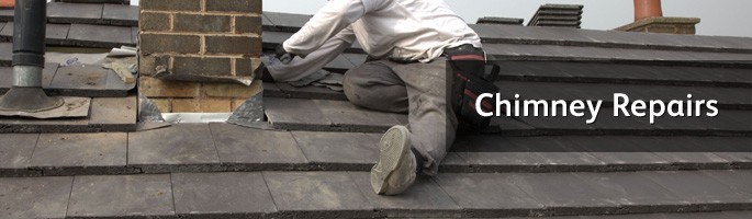 Roofer ensuring chimney is safe
